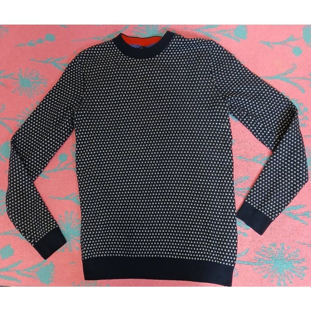 Ted baker mens small blue Birdseye Novelty sweater spring summer crewneck